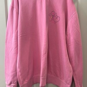 Cozy Pink Crew Sweatshirt with Embroidered Heart & Cowboy Hat